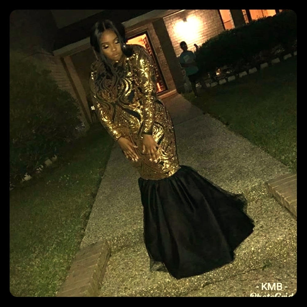 Gold Sequined Prom Dress